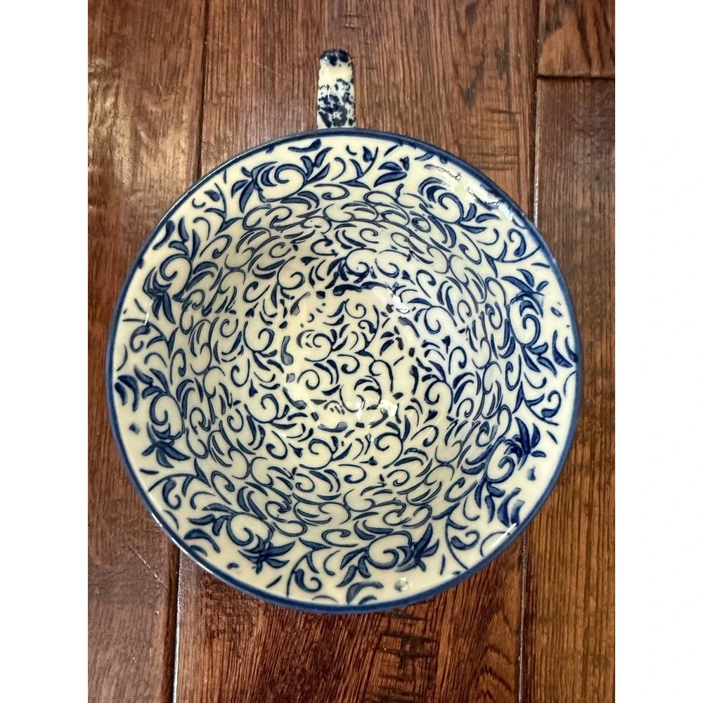 Anthropologie Attingham Collection Blue White Fine Stoneware Footed Cup Planter